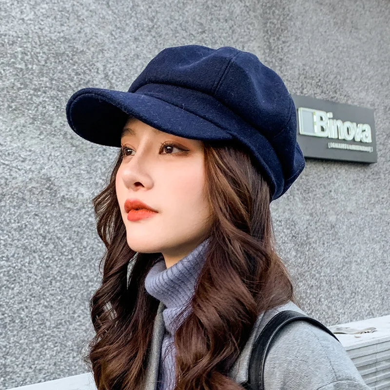 Berets Hat Octagonal Beret Hats Wool Blended Newsboy Caps Women Cool Street Brim Cap Outdoor Winter Autumn Bonnets Girl