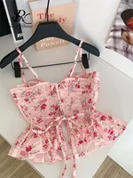 SINGREINY French Corset Print Beach Tank Top Female Strap Irregular Slim Hotsweet Camis Streetwear Vacation Bohe Sexy MIni Top - Image 6