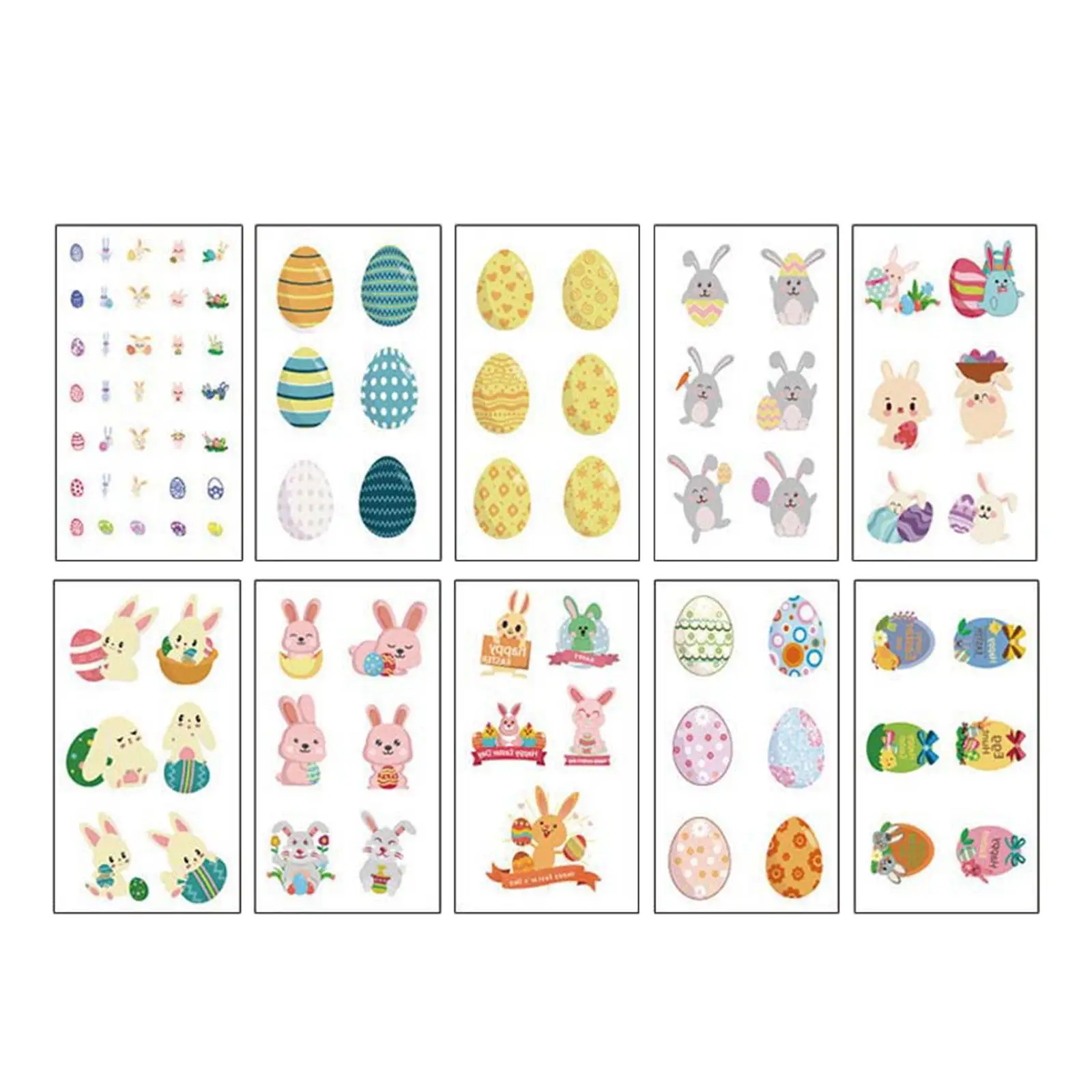 10x Easter Temporary Stickers Cartoon Easter Eggs Bunny Stickers Waterproof Sticker Decal for Kids Women Easter Baskets Fillers