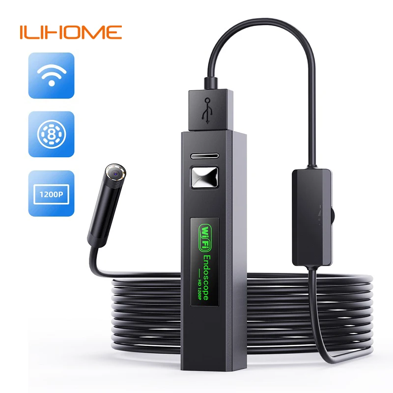 Industrial WiFi Endoscope Camera 8MM Mini Lens 2.0MP USB Car Inspection Borescope 8LEDs Waterproof IPhone Android Phones PC endoscope camera,ip camera,wifi camera,surveillance camera