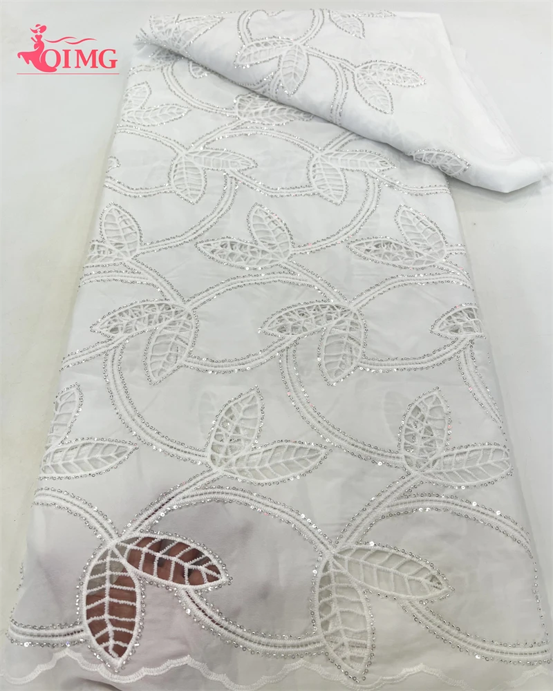 

OIMG новейшая африканская молочная шелковая кружевная ткань 2024 Высококачественная Водорастворимая кружевная ткань из гипюра для свадебного платья