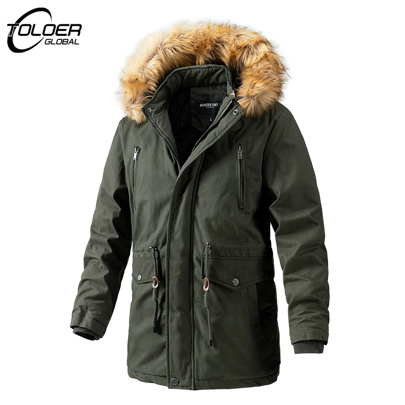 

New Fur Collar Hooded Men Winter Jacket Fashion Coat Thick Parka Casual Long Style Overcoat Hat Detachable Windproof Male Parkas