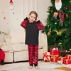 Merry Christmas Family Matching Outfits Solid Color Check Print Mom Dad Kids 2 Pieces Loose Sleepwear Soft Pyjamas Family Look 5