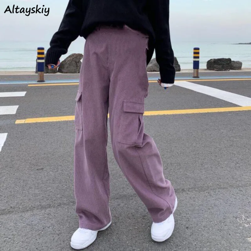 

Wide Leg Pants Women BF Streetwear Unisex Simple Solid New Autumn Loose Vintage All-match Safari Style Students Harajuku Y2k Ins