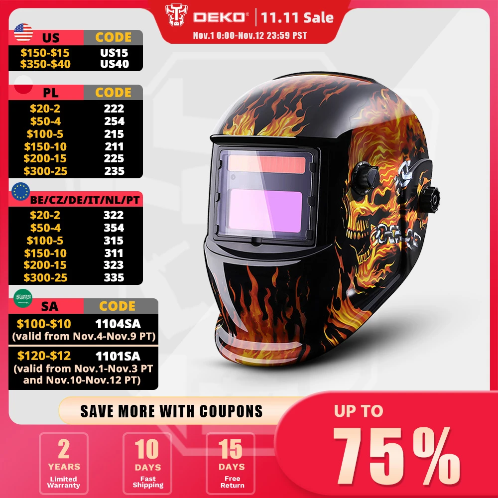 DEKO Auto Darkening Adjustable Range MIG MMA Electric Welding Mask