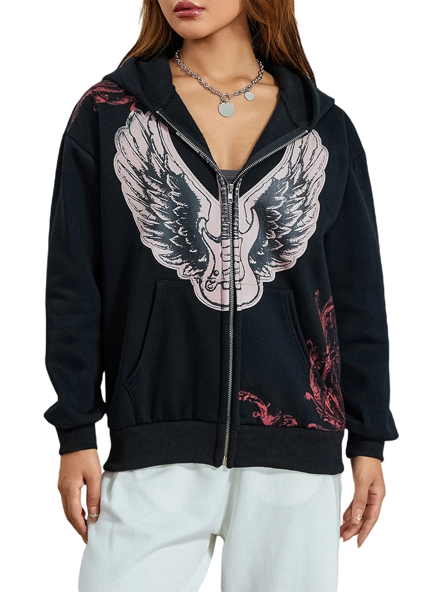 

Women Y2k Zip Up Hoodie Oversized Vintage Graphic Sweatshirt Teen Girl Aesthetic Print Harajuku Grunge Jacket