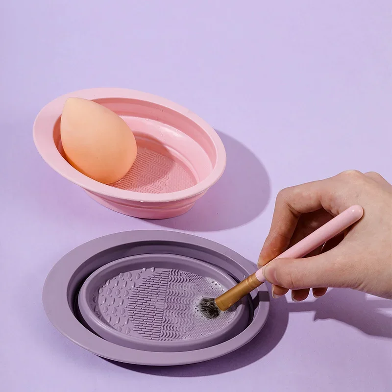 Silicone Foldable Makeup Brush Cleaning Bowl Powder Puff Beauty Egg Clean Pad Makeup Bristle Brushes Washing Tool Artifact