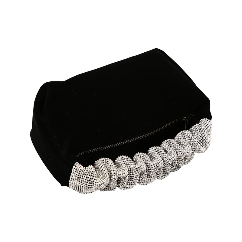 Handmade Black Velvet Handbag Women Evening Clutches Bag Fine Luxury Rhinestones Handle Handbag Purses Ladies Party Clutch
