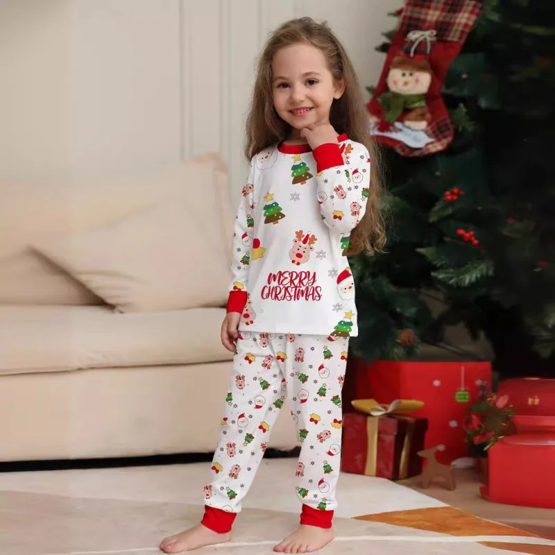 Xmas Family Pajamas Set Christmas Tree Print Casual Parent-child Matching Outfits  Baby Jumpsuit+Dog Clothes Xmas Sleepwear Look 6