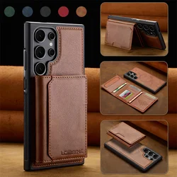 Leather Wallet with MagSafe Case Compatibility - Universal Wireless Charging Card Holder Cover - Galaxy S23 Ultra (Brown)