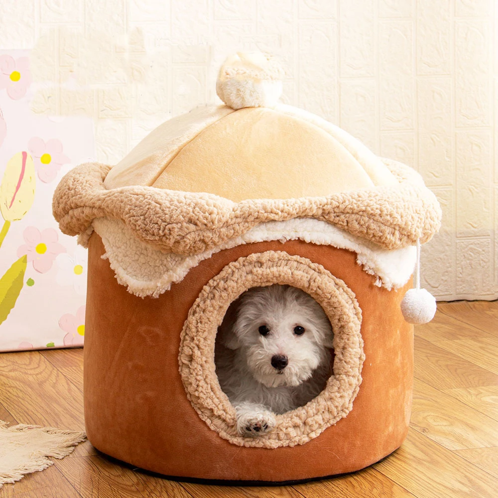 Pet Tent Cave For Cats & Small Dogs - Self-Warming 2-in-1 Velvet Hut With Removable Washable Cushion