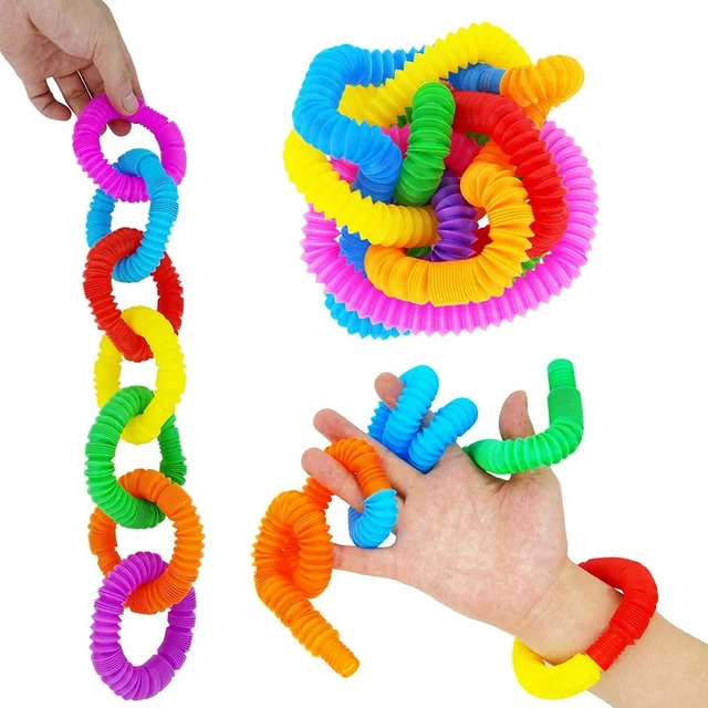 12pc Mini Pop Tubes Sensory Toy For Adult Stress Relieve Toys Kid Autism Anti Stress Plastic Bellows Children Squeeze Toy 2