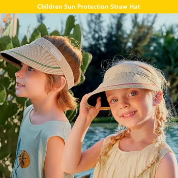 Japan Style Children Straw Caps Kids Sun Hats Empty Top Black Coated Lining Hat Child Straw Sunshade Sunscreen Cap For 3-10Y 1