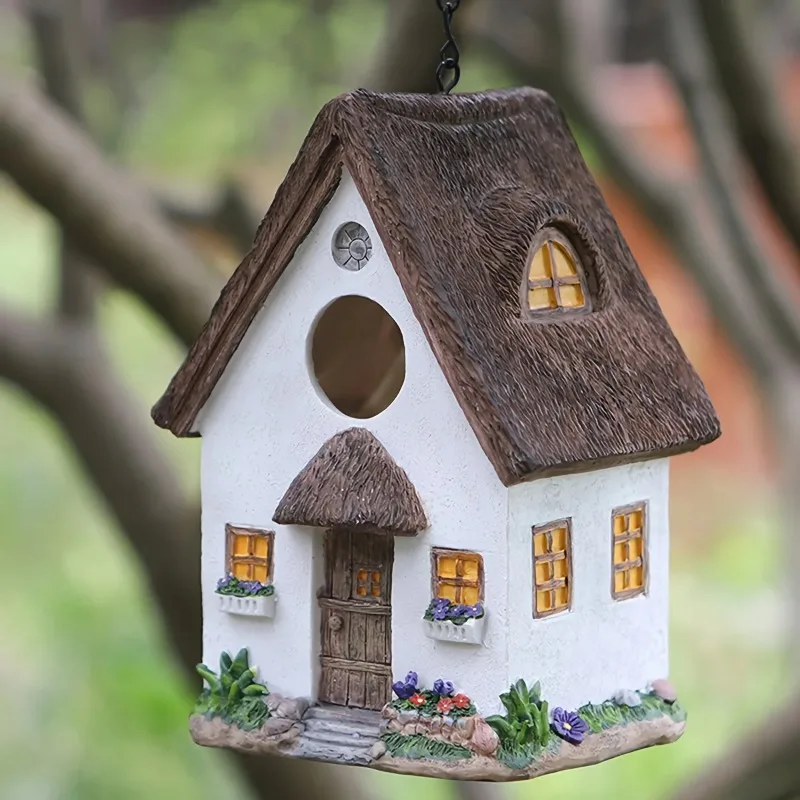 Outdoors Decorative Bird House Hanging Bird's Feeder Resin Yard Country Crafts Landscape Ornaments Bird Parrot Nest Box 3