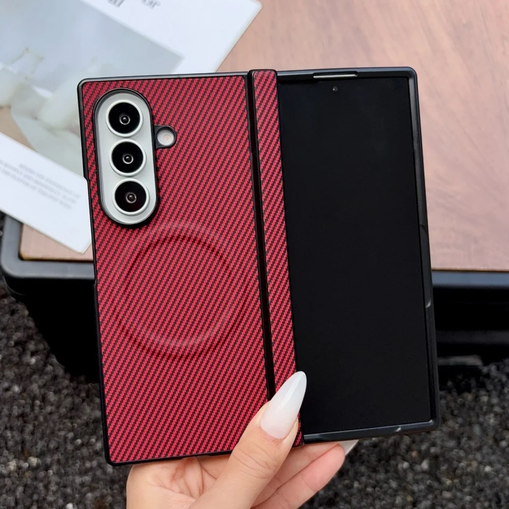 Luxury Carbon Fiber Magnetic Hinge Back Case
