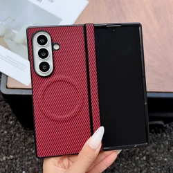Luxury Carbon Fiber Magnetic Hinge Back Case - Galaxy Z Fold 8 Ultra (Red)