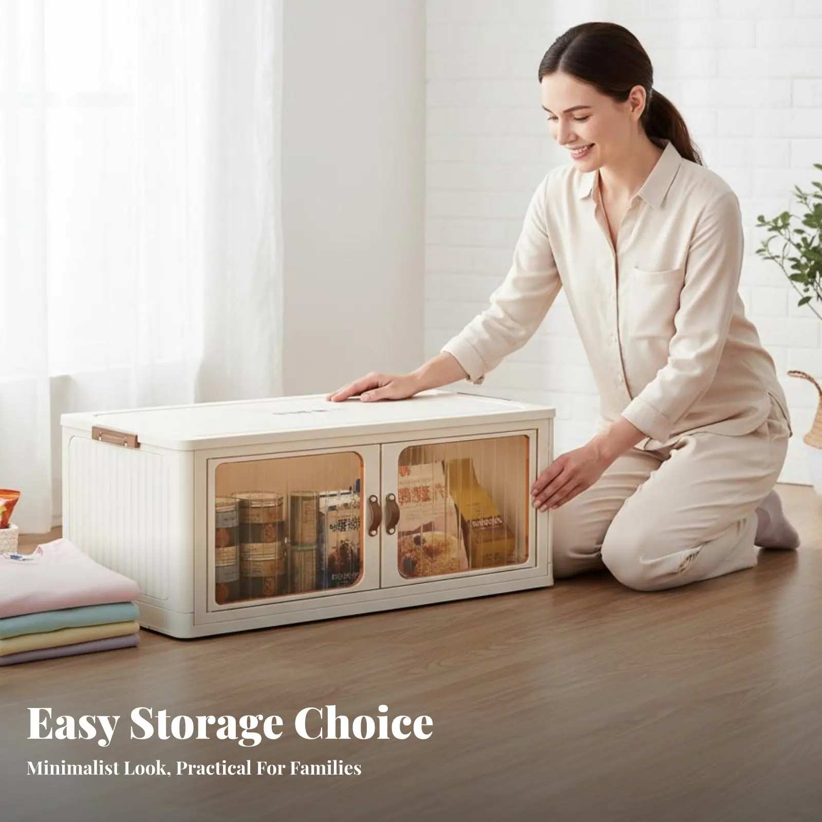 접이식 다층 수납함 대용량 전면 개방형 컨테이너 접이식 적층형 디자인 (침실, 옷장, 사무실용)