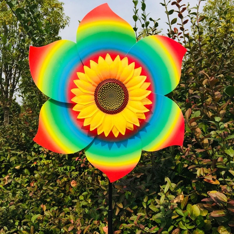 Sunflower Wind Spinner Rotating Standing Lawn Flower Pinwheel Outdoor Party Garden Yard Decor Kids Toys