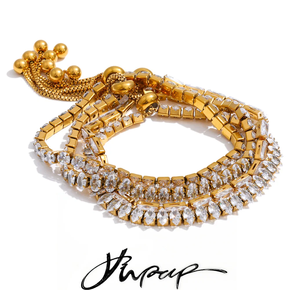 Yhpup Bling Cubic Zirconia Verstellbares, ausziehbares Mode-Armband, glänzend, wasserdicht, PVD, luxuriöser Handgelenkschmuck, Geschenk für Frauen