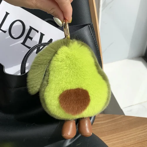 

Rex 2023 Soft Rabbit Fur Ball Keychain Fluffy Fur Pom Car Keyring Women Bag Pendant Gifts Avocado Pompom Key Chains Gxy240