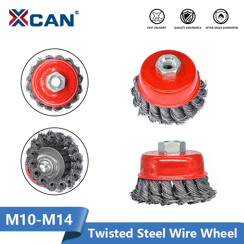 XCAN Twisted Steel Wire Wheel M10-M14 Brush Strong Paint Remove Rotary Twist Knot Deburring 2.5-6 Inch For Metal Angle Grinder