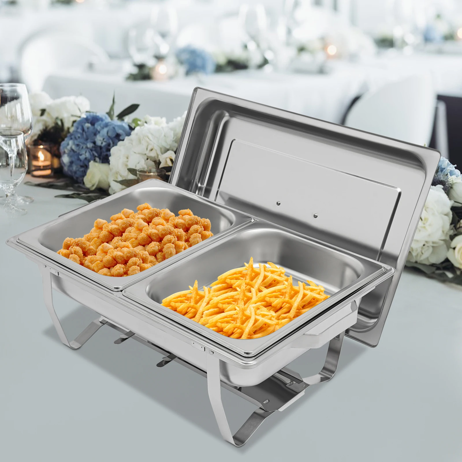 6L Chafing Dish Buffet-Set, Rechteckiger Catering-Wärmer, Speisenwärmer-Kit mit Deckeln und Pfannen für Hochzeiten, Partys & Restaurants – Detail 2