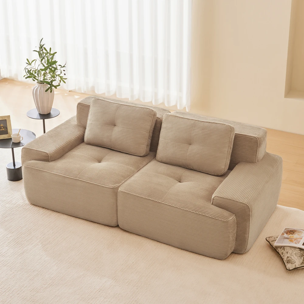 Modernes Cord-Cloud-Sofa – Knochenloses Modulares Zweisitzer-Sofa mit Tiefem Sitz für Wohnzimmer Erhältlich in Grün Braun Champagner Schwarz – Detail 3