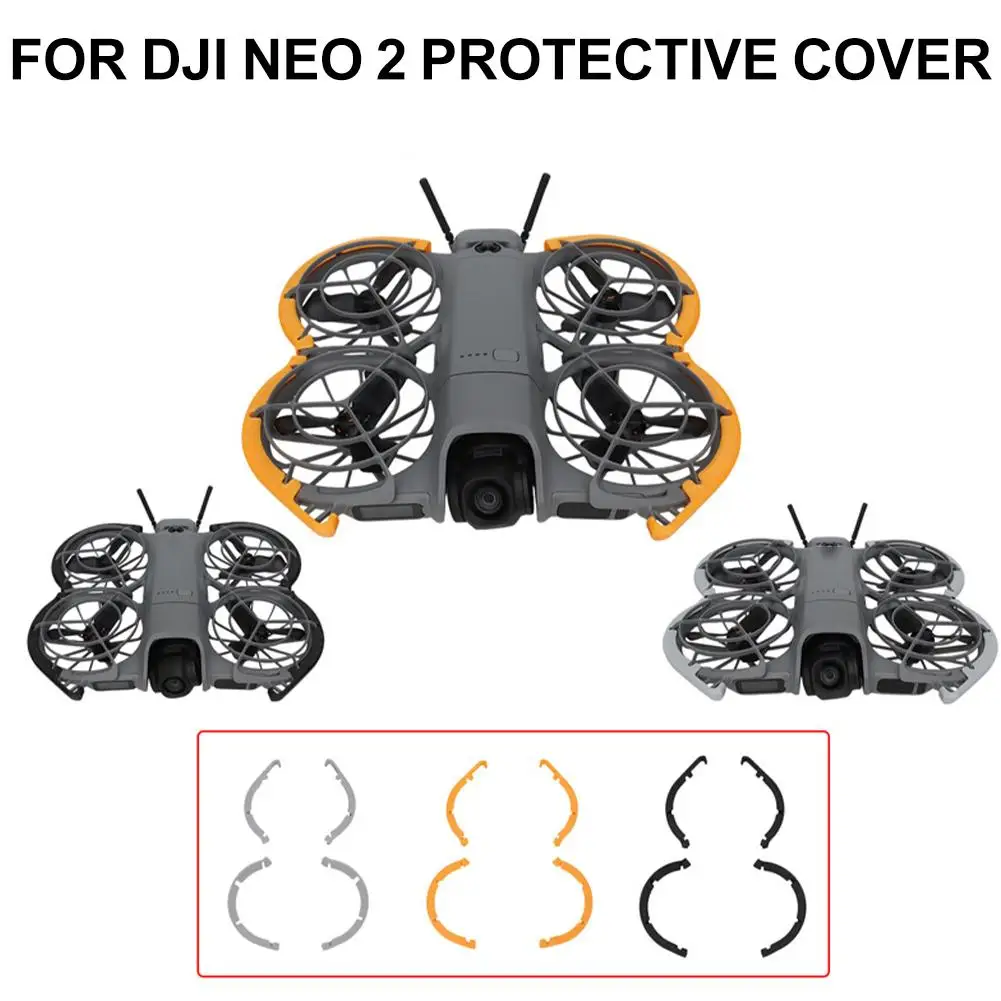 Vue d'ensemble du drone DJI NEO2 équipé des 4 protège-hélices, offrant une protection anti-chute complète.