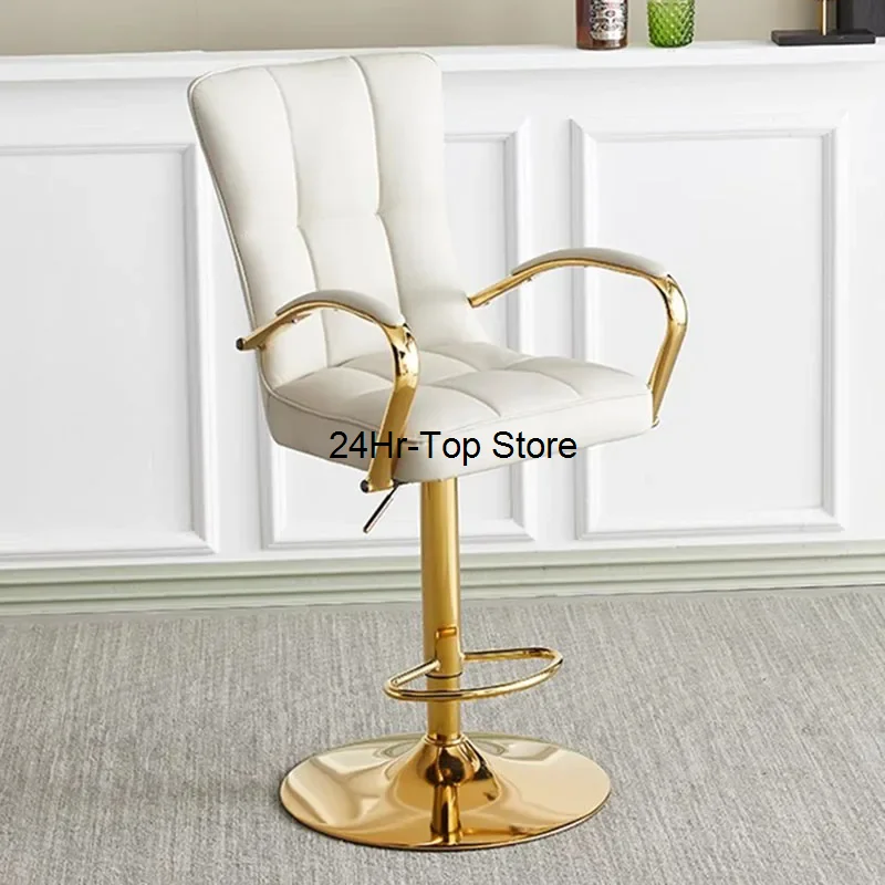 

High Back Bar Chairs White Support Leather Adjustable Bar Stool Luxury Gold Sillas Para Barra De Cocina Room Aesthetic Decor