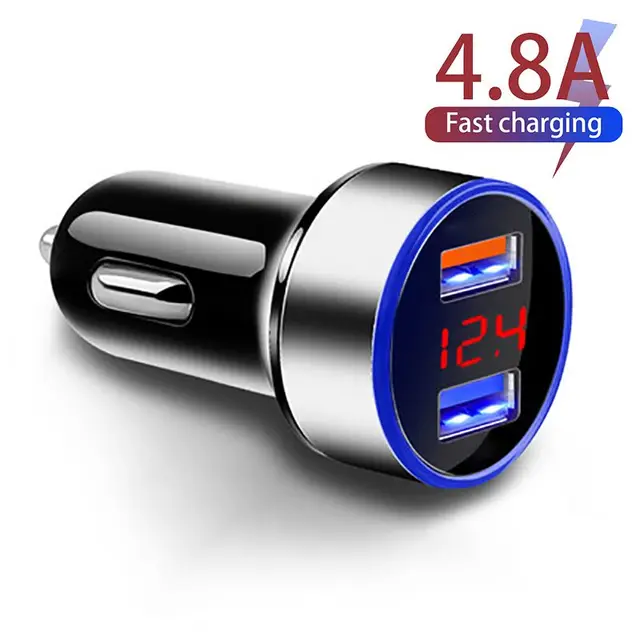 4.8A 5V Tsheb Chargers 2 Ports Fast Charging Rau Samsung Huawei iphone 11 8 Ntxiv Universal Aluminium Dual USB Tsheb Charger Adapter 1