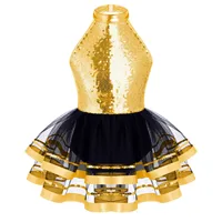 Robe Tutu de danse de Ballet pour filles, col licou, paillettes scintillantes, justaucorps de gymnastique, Costume de spectacle de danse Jazz latine moderne 2