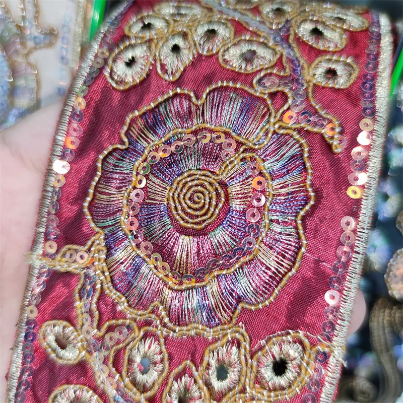 Decorazioni Cucito Nastro Pizzo Con Paillettes E Perline MECCANIXITY - 1,5cm X 10m Oro Giallo Per Cucito Creativo Nastro Cucito Fai Da Te - Foto 2