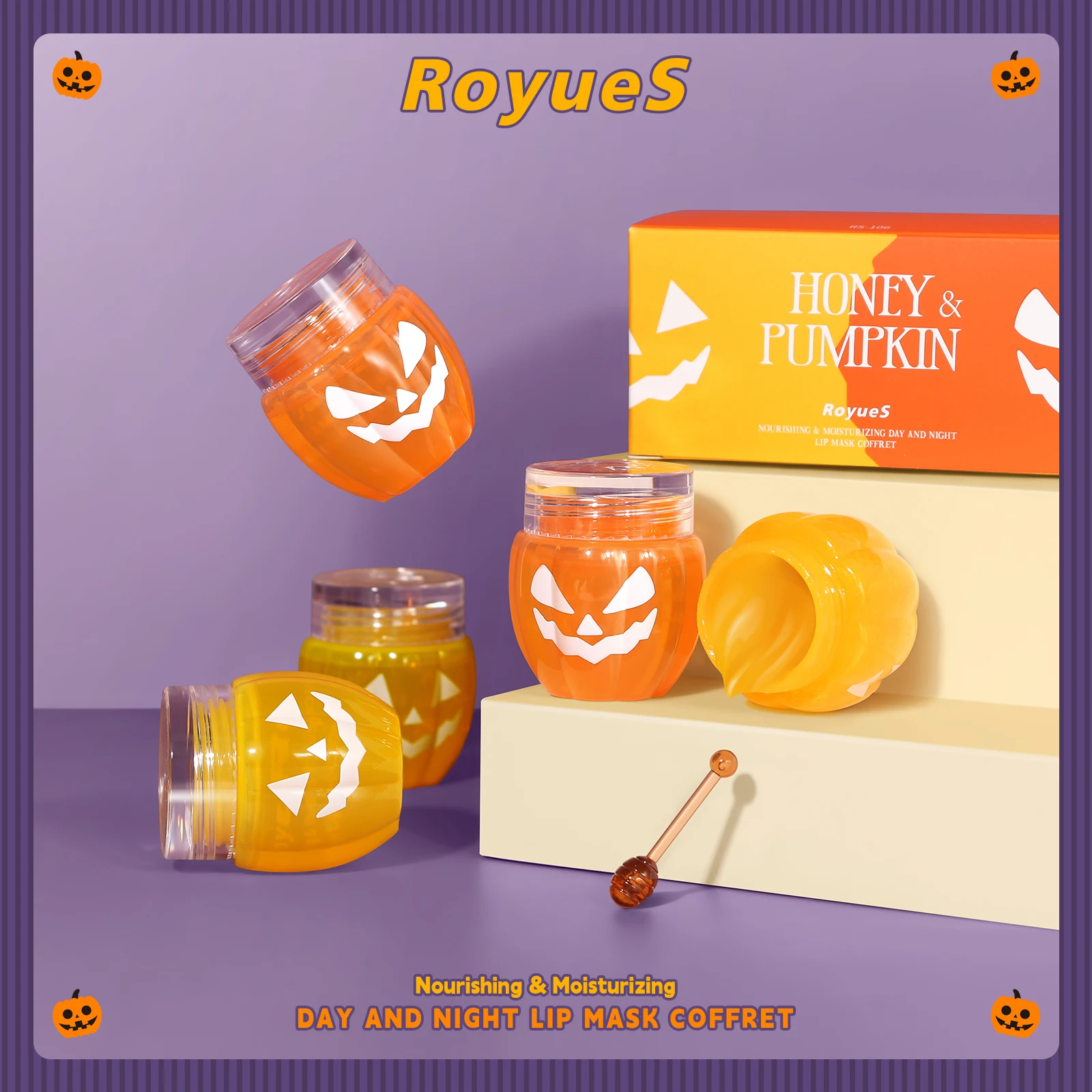 pumpkins Cute Little Pumpkins Lip Sleeping Mask Set Hydrating Moisture Nourishing Wrinkle Smoothing Dryness Lip Mask Brightening Lip Balm