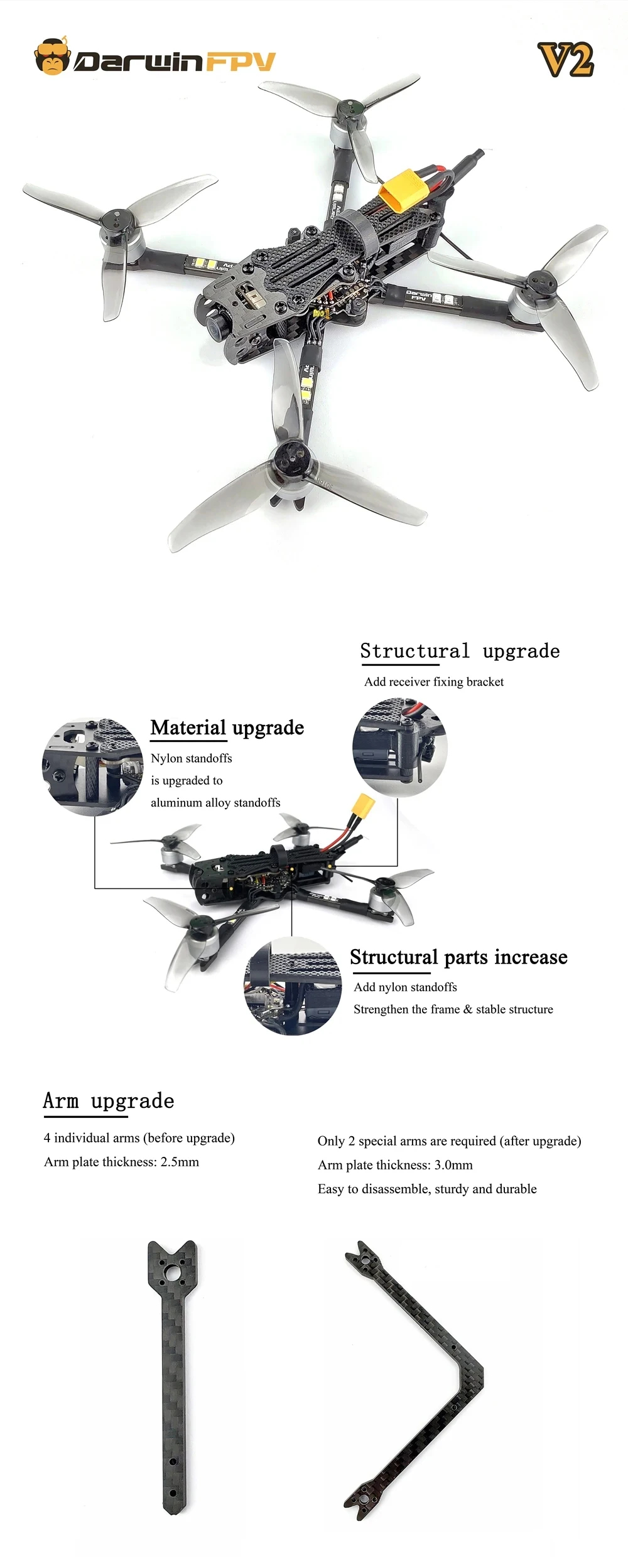 Description Picture 2 of itemDarwinFPV Baby Ape Pro V2 FPV Drone PNP 142mm 3inch Quadcopter Caddx Ant Camera F4 AIO Flight Controller 1104 Brushless Motor