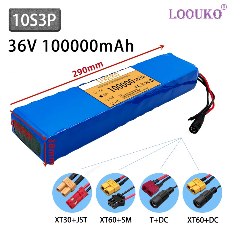 LOOUKO 10S3P 36V 100Ah Ebike Battery Pack 18650 Lithium Ion Battery