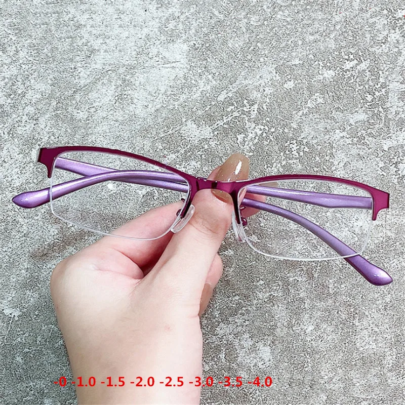 Half Frame Finished Myopia Glasses Men Women Short-sighted Eyewear -1.0-1.5-2.0 To -6.0 Anti-blue Light Prescription Glasses