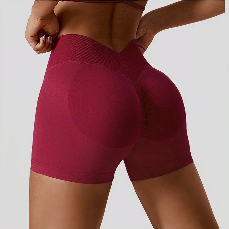 Women's High Waisted Abdominal Tightening and Hip Lifting Yoga Shorts, Seamless, Motorcycle, Running and Fitness, Sports Shorts