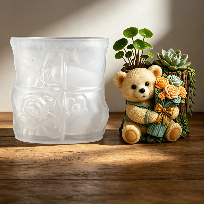 3D 동물 다육식물 화분 실리콘 몰드 다람쥐 강아지 고양이 곰 부엉이 문어 시멘트 화분 캔들 홀더 펜 홀더 몰드