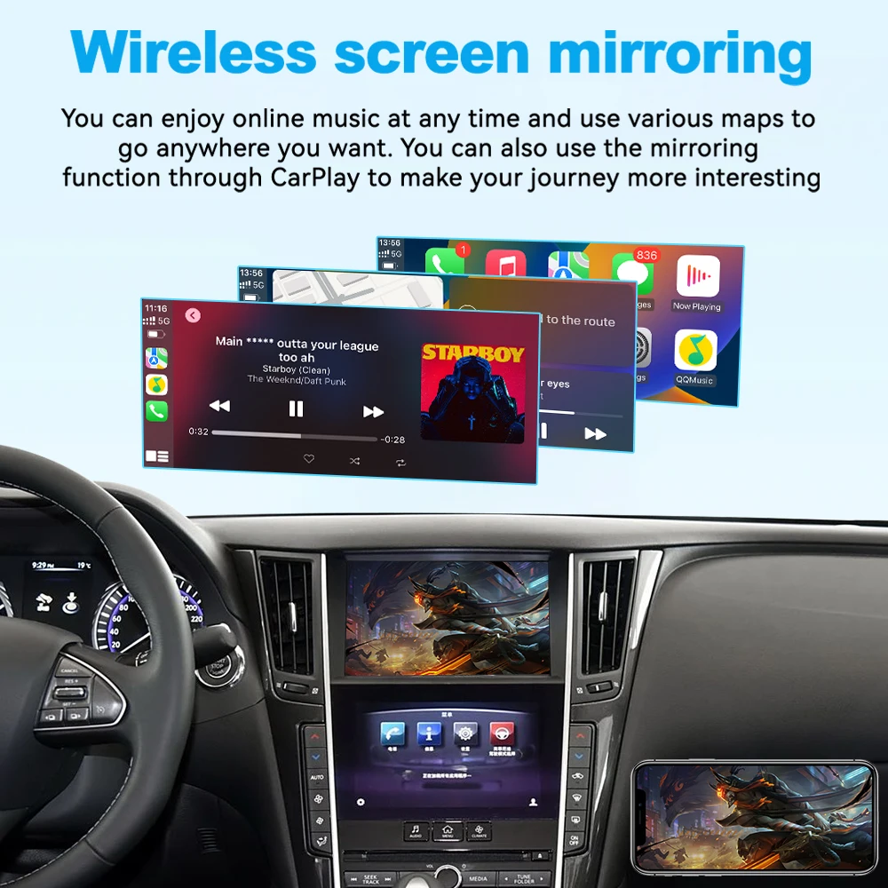 인피니티 8인치 화면 2015-2019 Q50 Q60 Q50L QX50 안드로이드 오토 미러링크 카플레이 에어플레이용 조이오토 무선 애플 카플레이