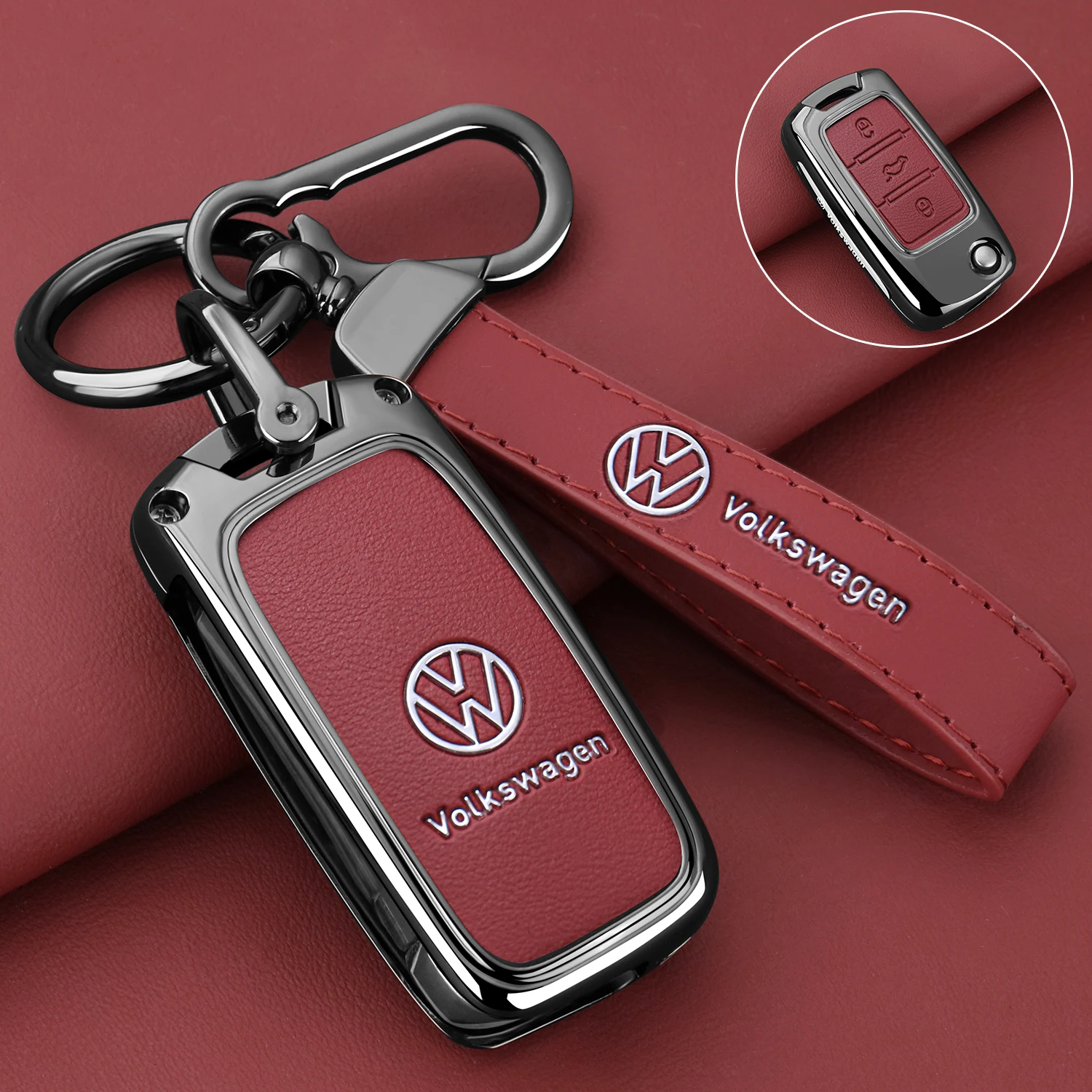 Key Case Cover Key Case Car Key Shell Metal Leather Car Key Case Cover Shell Keychain VW Volkswagen Polo Tiguan Passat Golf Jetta Lavida Skoda Octavia Accessories
