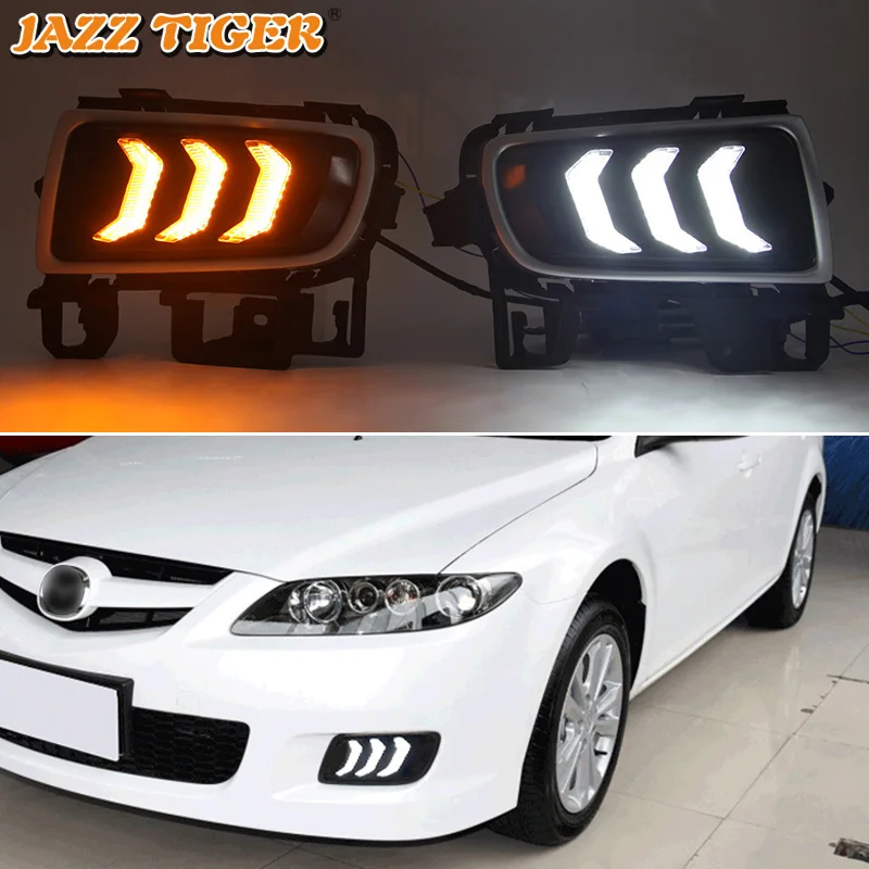 

JAZZ TIGER 2PCS Dynamic Turn Signal 12V Car Driving Lamp LED Daytime Running Light DRL Daylight For Mazda 6 2005 2006 2007