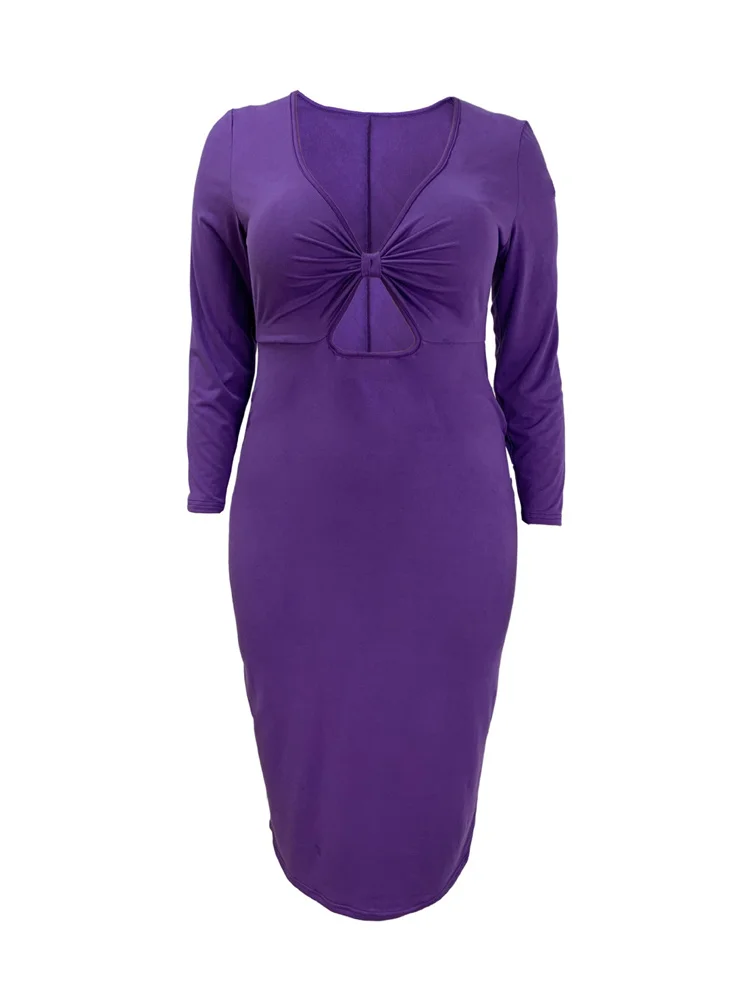 Wmstar Plus Size Dresses Women Bodycon Stretch V Neck Hollow Out Elegant Long Sleeve Maxi Dress Summer Wholesale Dropshipping