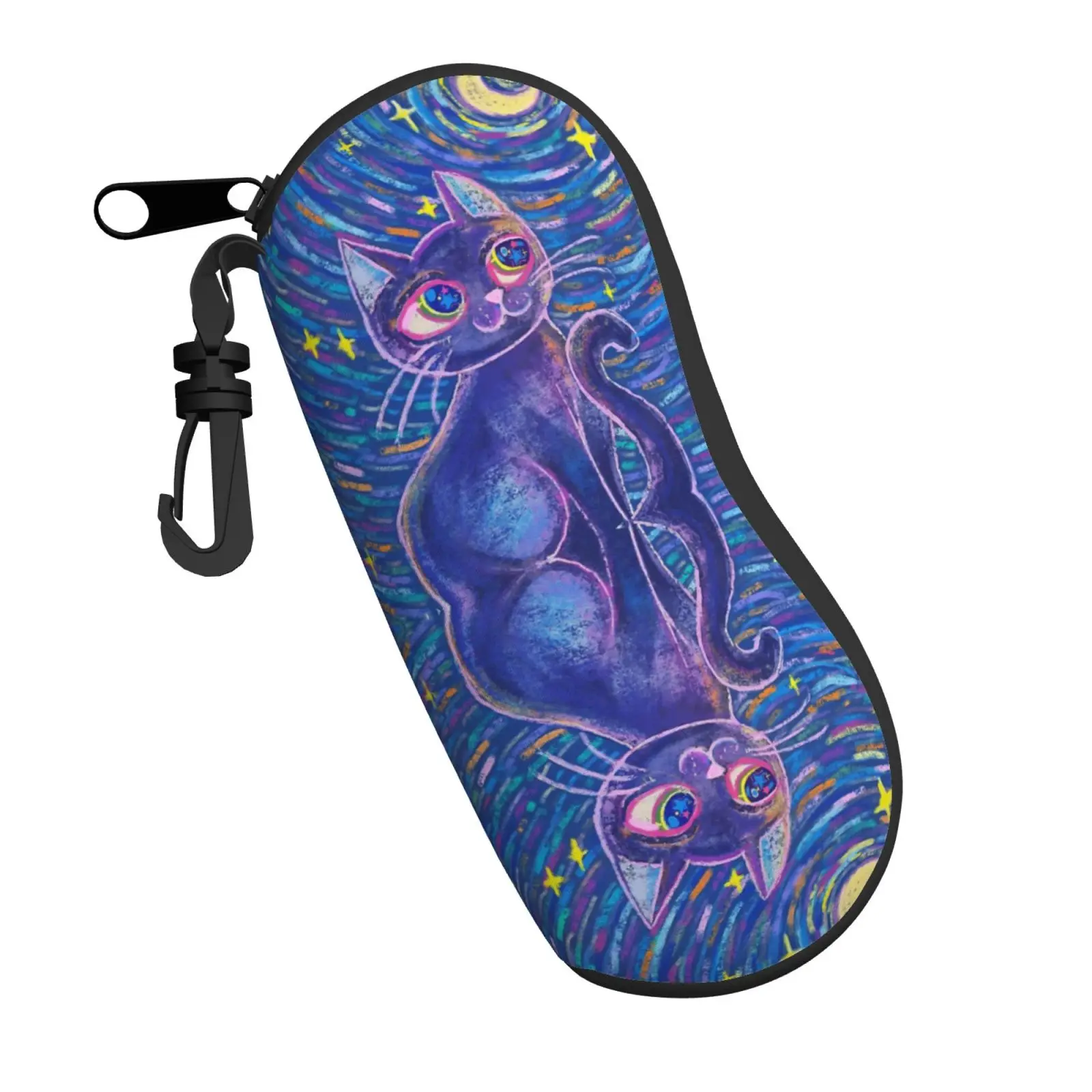 Glasses Case Black Cats Looking Out Of The Corner Portable Zipper Glasses Case Unglasses Cover Storage