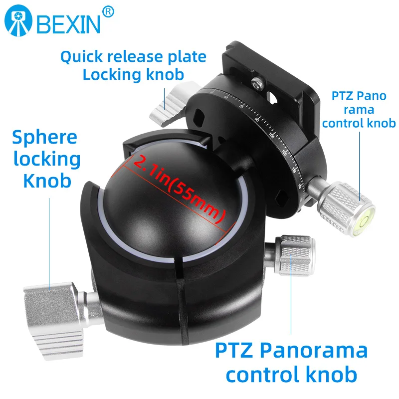 Low Center of Gravity 55mm~28mm Tripod Ball Head Double U Notch Ultra-low Profile Damping Setting CNC Ballhead Heavy Duty tripod ball head