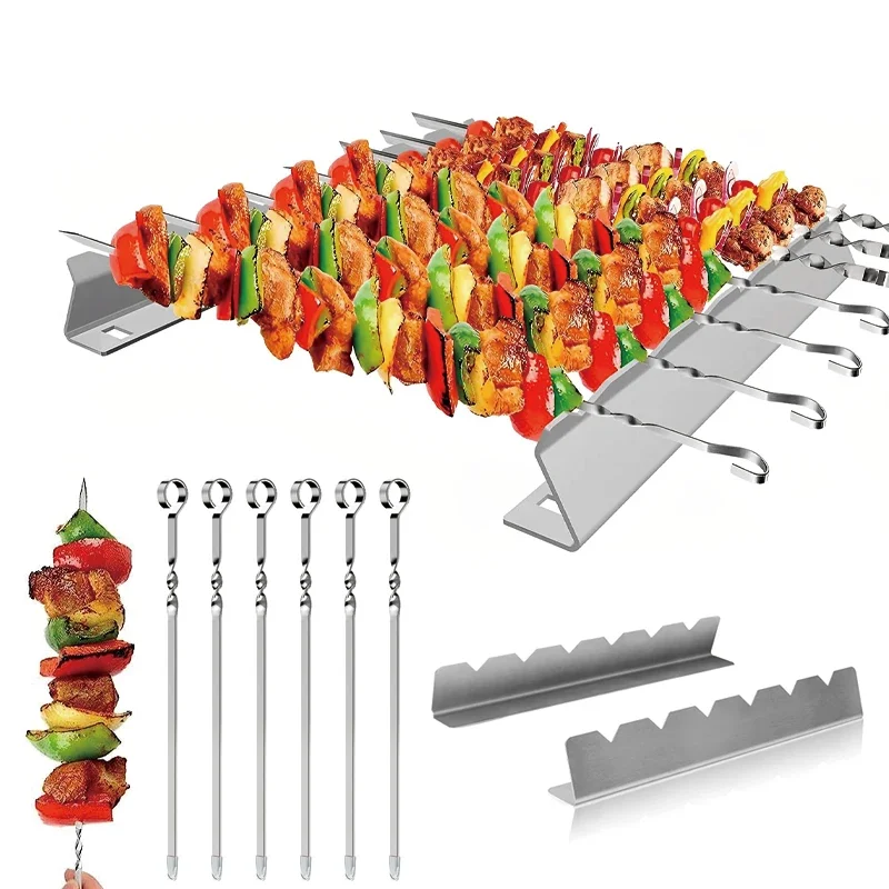 Barbecue Skewer Kabob Rack Set BBQ Grilling Accessories Stainless Steel ...
