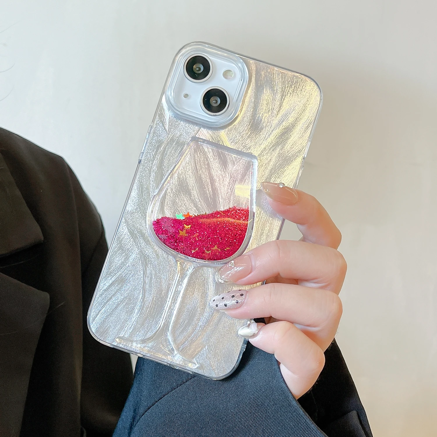 Cheers Glitter Wine Glass Gradual Laser Lines Hard Phone Case