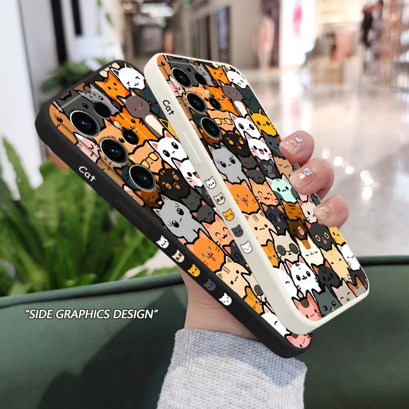 Charming Cat Illustration Silicone Phone Case Cover