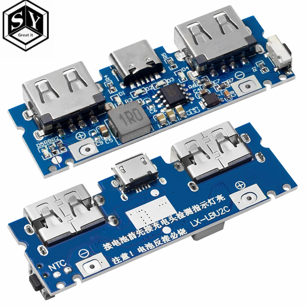 마이크로/C 타입 USB 듀얼 USB 18650 부스트 배터리 충전기 보드, 모바일 파워 뱅크, 휴대폰 DIY용 액세서리, 5V 2.4A
