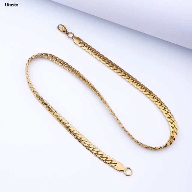 Collier latéral complet de 6mm, couleur or et argent 18K, chaîne de 8/18/20/24 pouces pour femmes et hommes, bijoux de fiançailles et de mariage à la mode