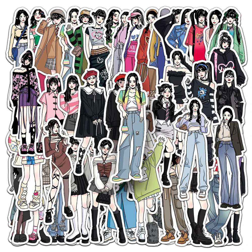 

10/30/50pcs Hand-Painted Fashion Girl Stickers Autumn Clothing Decal Decorative Diary Luggage Laptop Guitar Graffiti Toys Decal